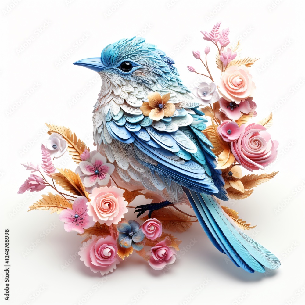 Obraz premium Vibrant 3D Floral Bird Sublimation on White Background