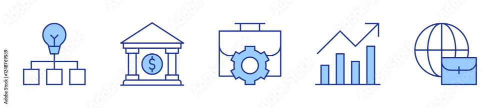 data, bank, work in progress, trend, worldwide. Icon vector illustration. Line Duotone style. Editable stroke data, bank, work in progress, trend, worldwide. Icon vector illustration. Line Duotone style. Editable stroke