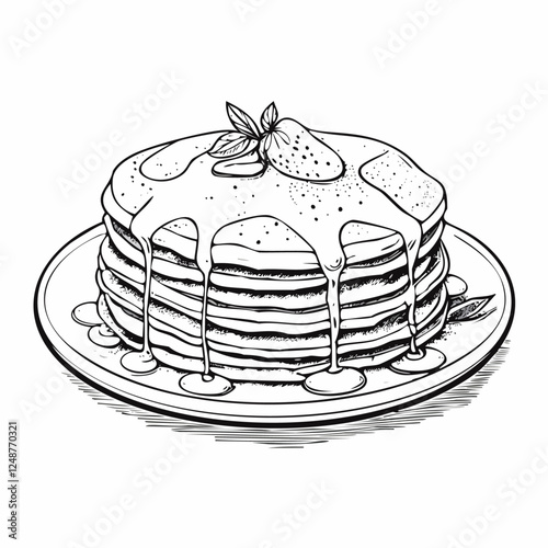 Pancake Food Meal Menu Dish Delicious Cuisine Eat Sketch Style
