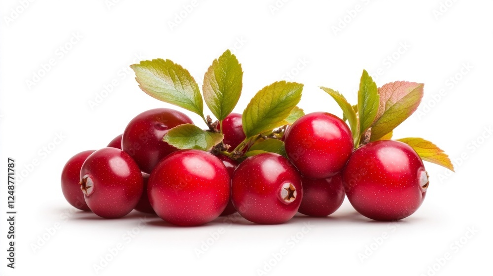 Obraz premium Fresh Red Berries with Green Leaves Isolated. Generative AI