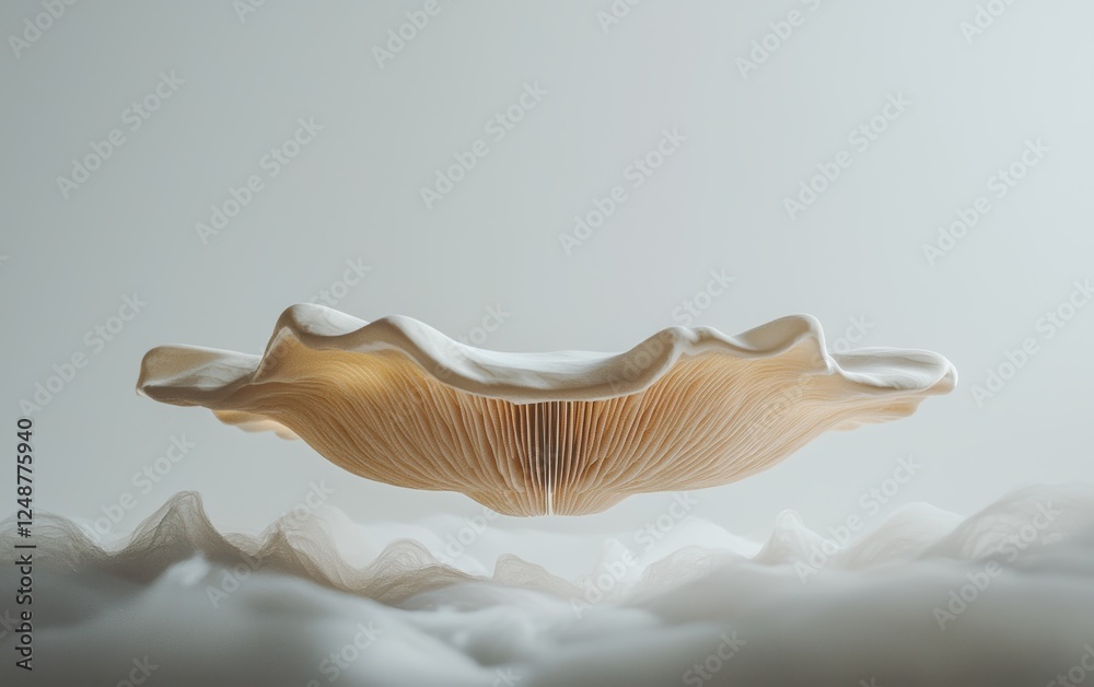 Naklejka premium A fresh king oyster mushroom levitating with soft natural lighting isolated on white
