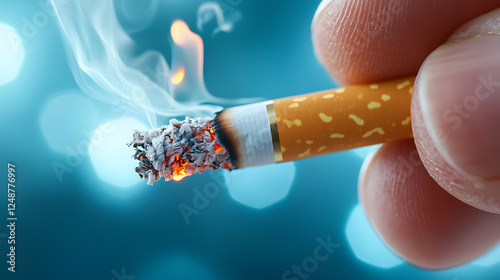 Cigarette smoking action close-up hand lifestyle content urban environment intimate viewpoint habitual concept for smokers