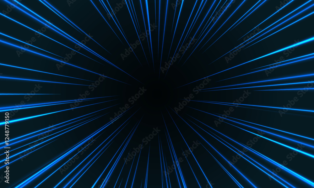 Abstract blue light speed zoom on black background vector