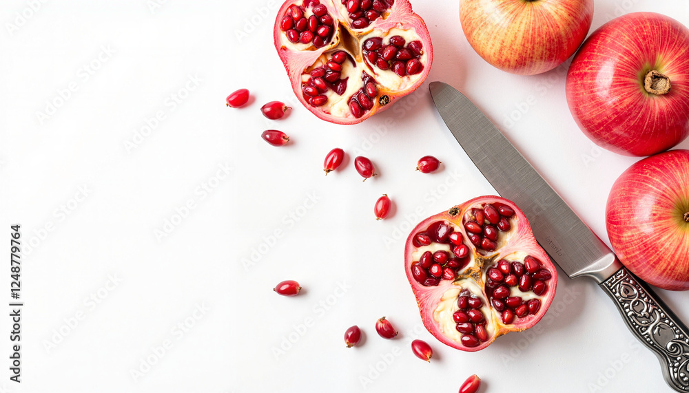 Fresh apple and pomegranate arrangement for Rosh Hashanah celebration Fresh apple and pomegranate arrangement for Rosh Hashanah celebration