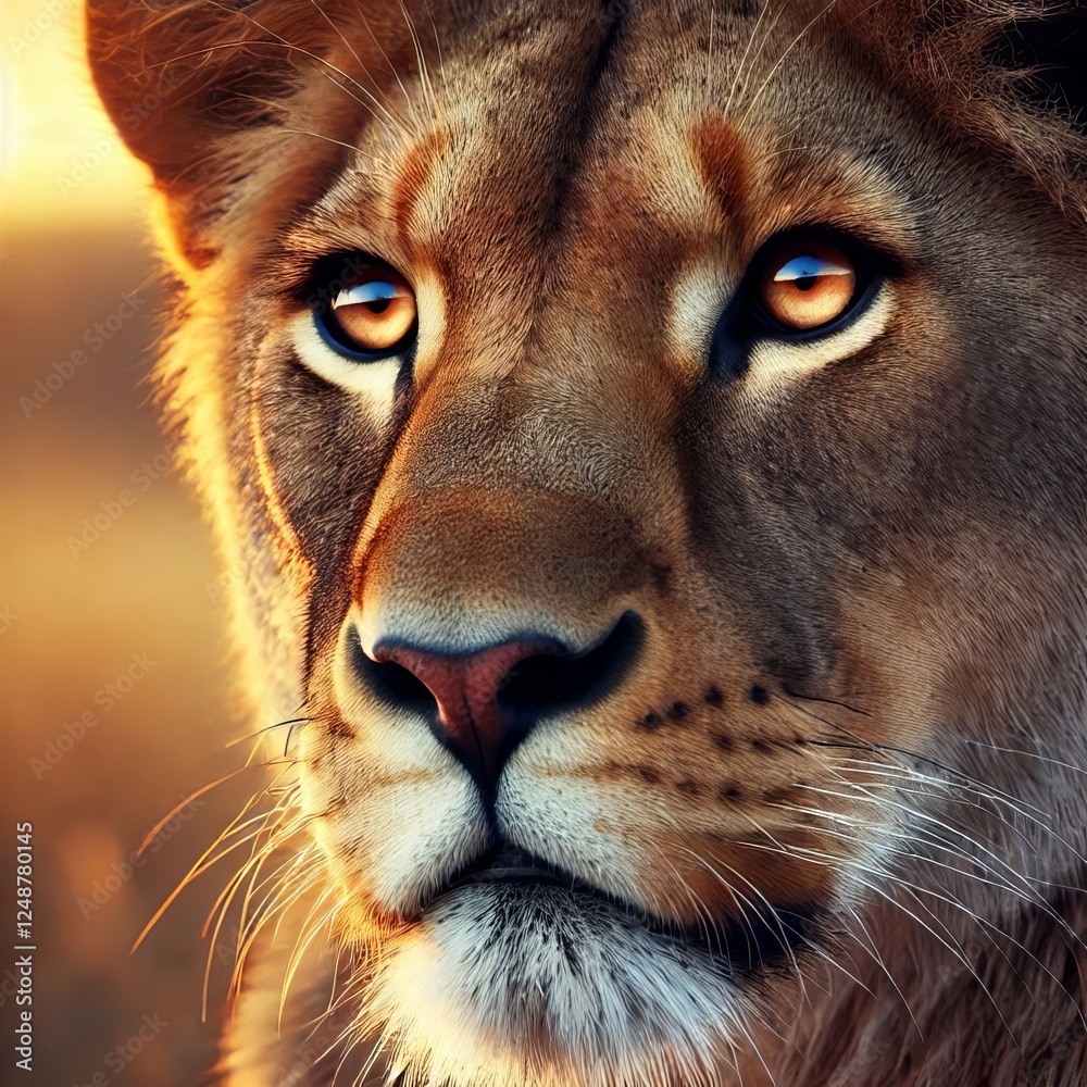 Fototapeta premium A close-up of a majestic lioness in a natural savannah.