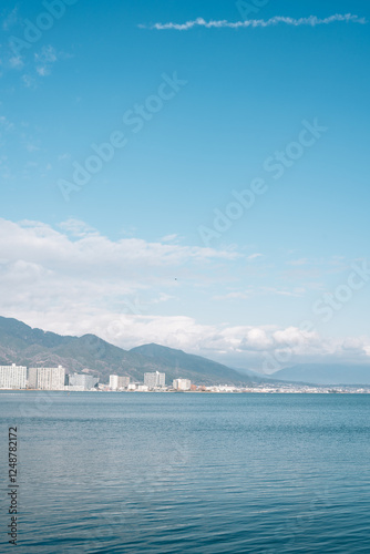 Obraz na płótnie Lake Biwa and city in Otsu, Shiga, Japan w salonie