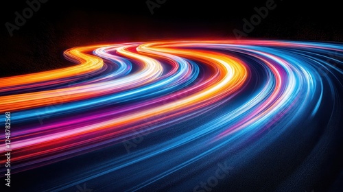 Abstract light trails, curving road, night, speed, motion blur, background, website banner