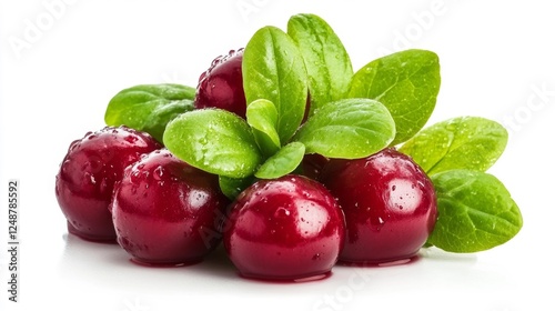 Wallpaper Mural Moist Red Cherries with Dew Green Leaves Background. Generative AI Torontodigital.ca