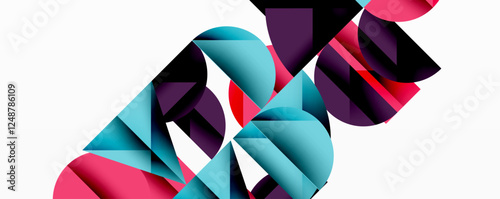 Abstract geometric pattern with intersecting circles and triangles in gradients. The high-contrast composition creates depth and a dynamic, modern aesthetic
