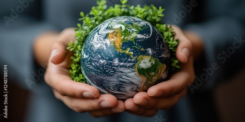 The image of two hands holding a small globe shows that we can maintain environment