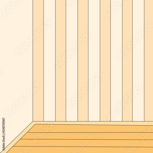 Abstract Interior Corner: An inviting abstract interior corner with parallel stripes on the wall, complimented by a warm wooden floor. The design brings a clean and uncluttered aesthetic.