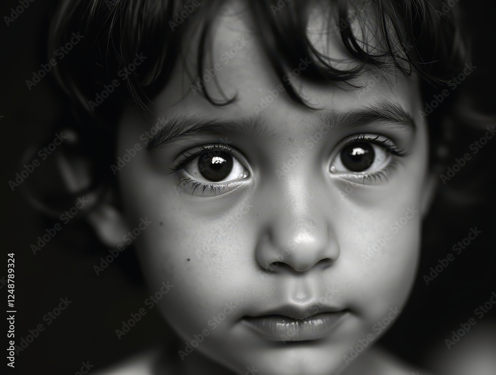 Captivating black and white portrait of a child Captivating black and white portrait of a child