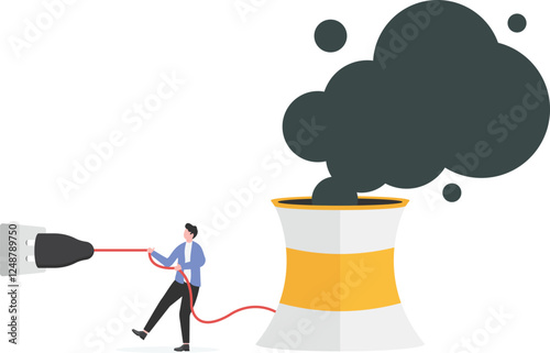 Vector illustration of a businessman unplugging polluted factory


