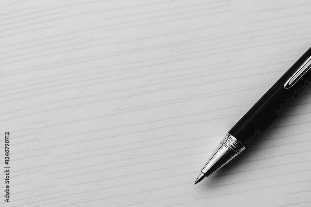 Simple ballpoint pen with a sleek design lying across a blank sheet of paper. Simple ballpoint pen with a sleek design lying across a blank sheet of paper.