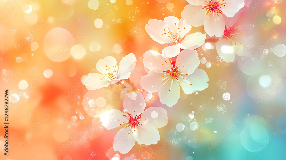 A cluster of white blossoms is centered against a vibrant background A cluster of white blossoms is centered against a vibrant background
