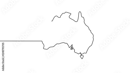 One continuous line drawing animation of Australia. Abstract outline Australian continent, geographical map isolated on white background. Happy Australia Day. Hand drawn minimalist animation