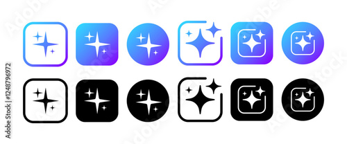Artificial intelligence stars app logo colorful icon set. Generate icon. AI stars icon. Set of Artificial intelligence logo. command prompt to generate ideas.