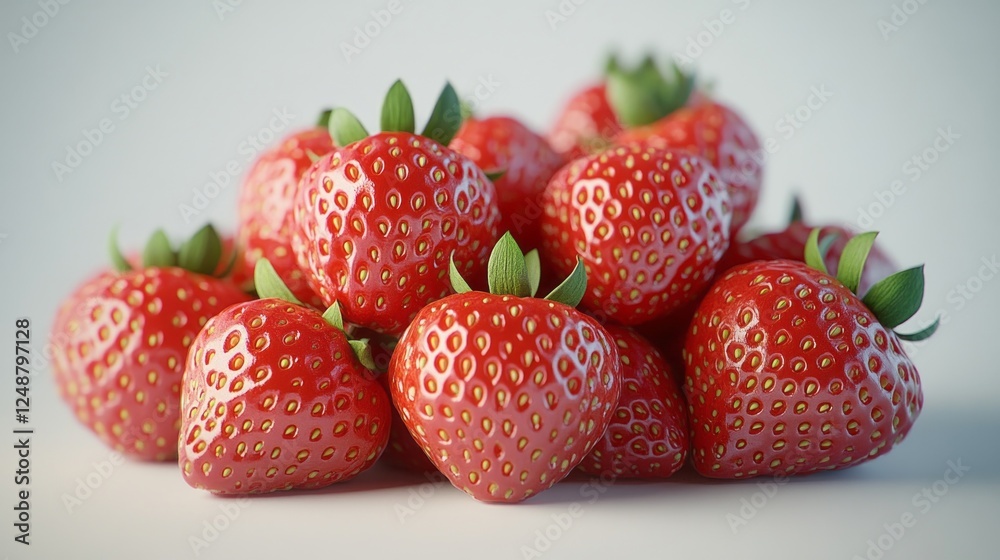 Fresh, bright red strawberries are artfully arranged, flaunting their juicy allure and vibrant colors. Natural light enhances the beauty, capturing every delicious detail perfectly Fresh, bright red strawberries are artfully arranged, flaunting their juicy allure and vibrant colors. Natural light enhances the beauty, capturing every delicious detail perfectly