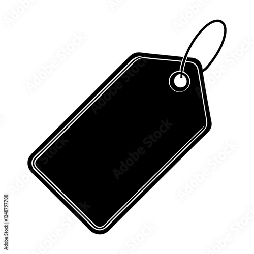 Realistic vector price tag with glossy surface and metallic grommet. Minimalist design of a price tag with soft gradients and texture. 3D effect price tag icon with thin curved string for product atta