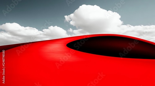 Vibrant red road in an abstract surreal landscape, dreamlike scenery, futuristic and artistic, unique and unconventional design