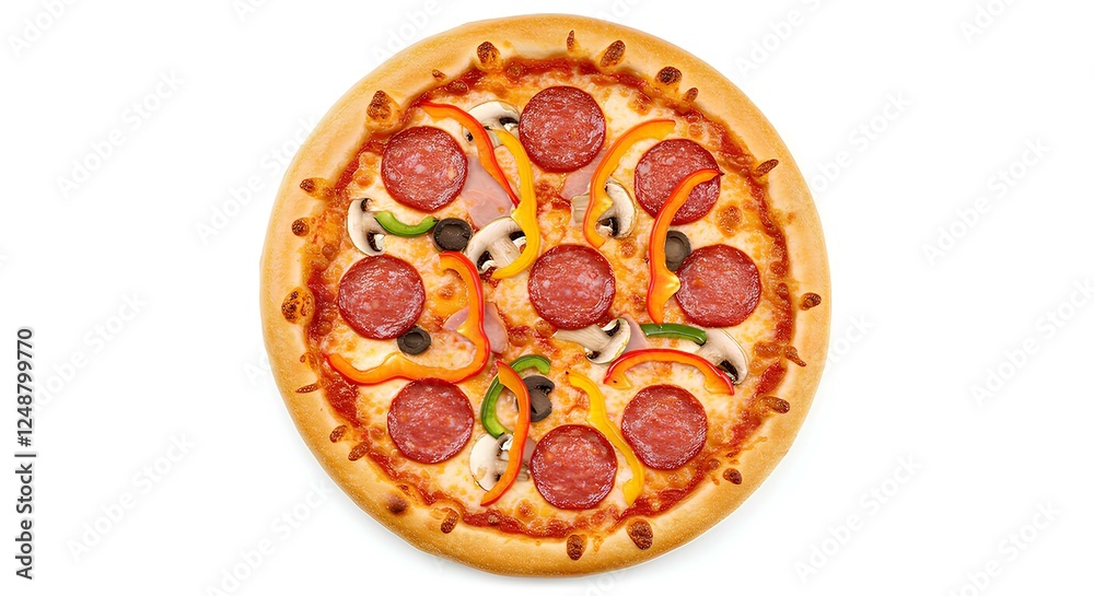 pizza isolated on white background with shadow. pizza top view with a colorful mix of ingredients and toppings like pepperoni mushrooms and olives. pizza top view flat lay for Italian cuisine project pizza isolated on white background with shadow. pizza top view with a colorful mix of ingredients and toppings like pepperoni mushrooms and olives. pizza top view flat lay for Italian cuisine project