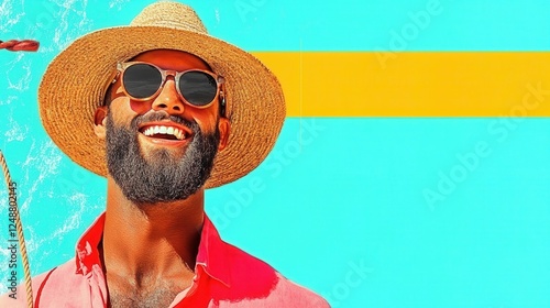 Happy man in summer attire with sunglasses photo