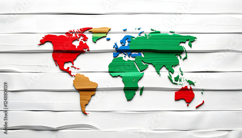 white wall background with colorful briks with world map shape: red, blue, green and gray texture - background wallpaper. with white shades