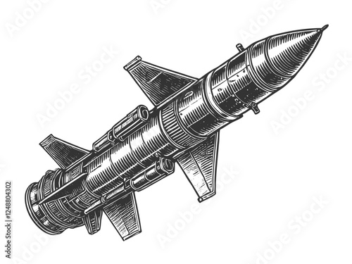 military missile launch engraving vector