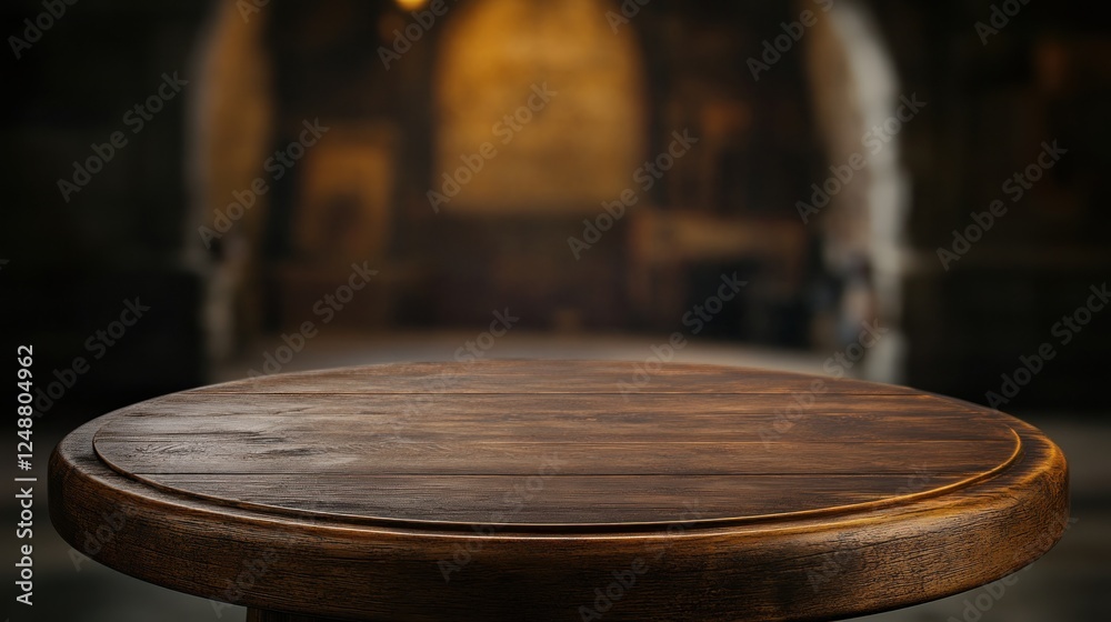 Obraz premium Wooden table in a rustic interior with blurred background
