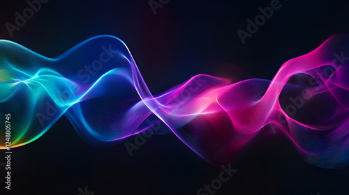 Beautiful smoke on the black background ,Abstract, waves and color of light or sound, black background ,abstract colorful wavy lines on black background