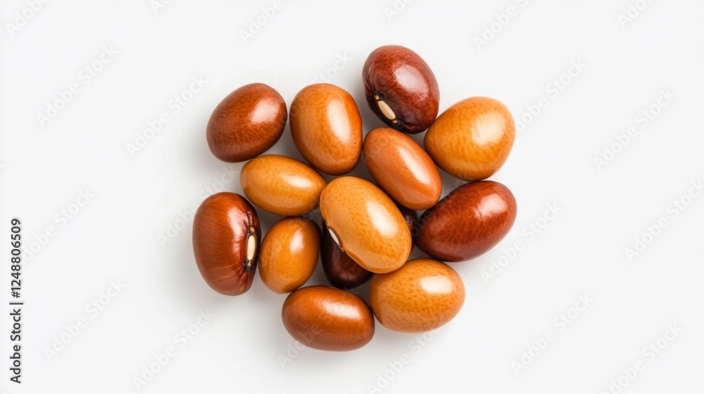 Variety of Shiny Smooth Brown Beans Isolated on White. Generative AI Variety of Shiny Smooth Brown Beans Isolated on White. Generative AI