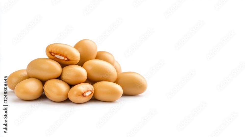 Collection of Smooth Yellow Soybeans on White Background. Generative AI Collection of Smooth Yellow Soybeans on White Background. Generative AI