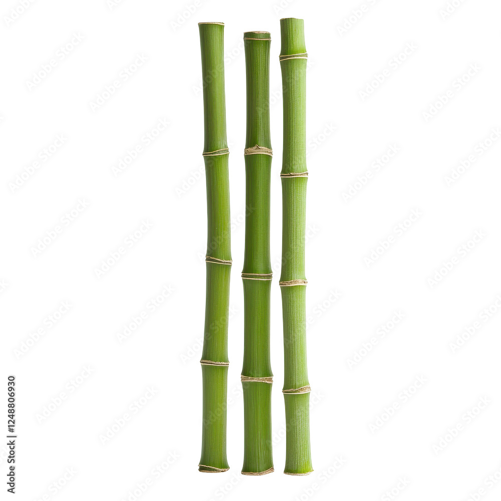 Three green bamboo sticks, isolated on a white background. Three green bamboo sticks, isolated on a white background.