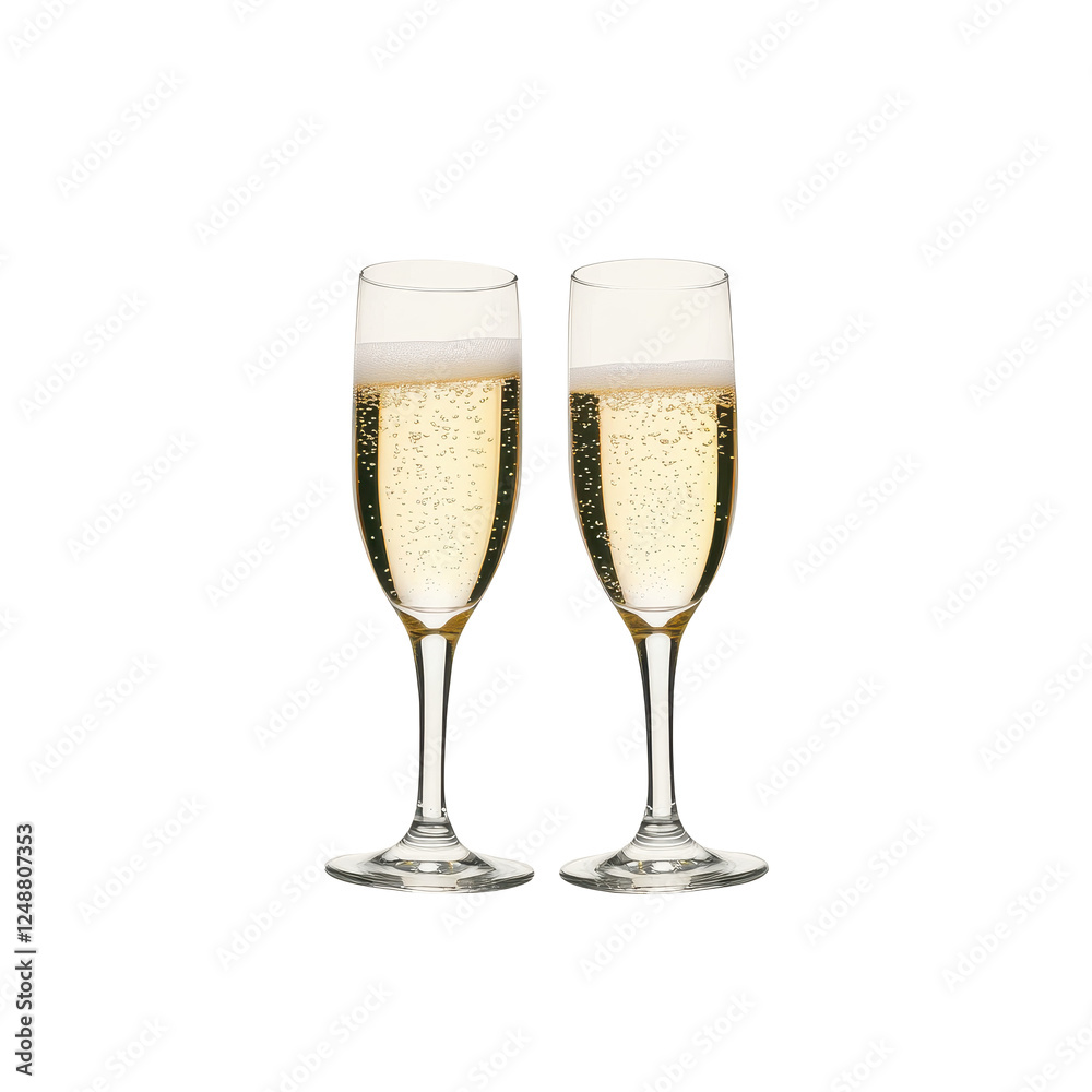 Two elegant champagne glasses filled with bubbly champagne, isolated on white. Two elegant champagne glasses filled with bubbly champagne, isolated on white.
