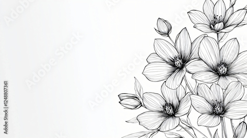 Wallpaper Mural A minimalist black and white floral line drawing on a pure white background, designed for elegant collage artwork with a calm and balanced aesthetic.  Torontodigital.ca