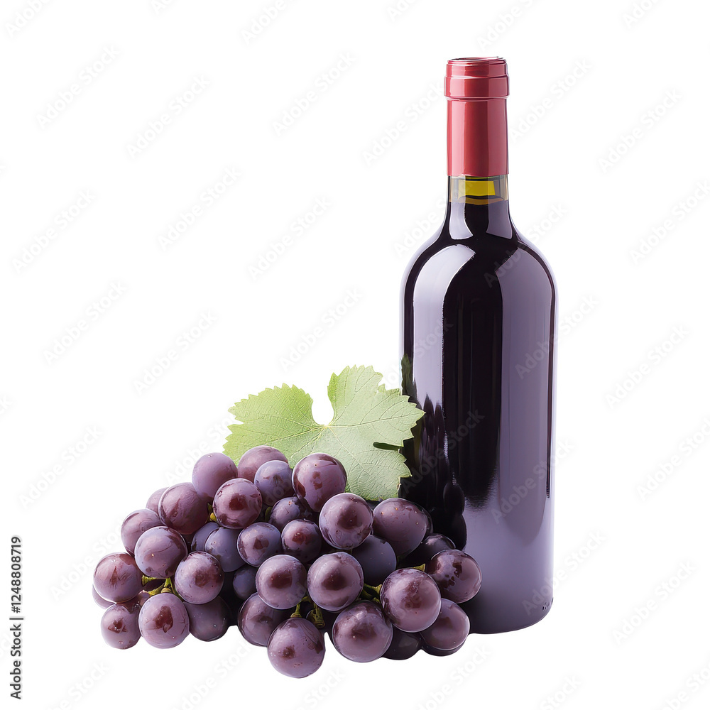 Obraz premium Wine bottle with grapes on white isolated background.