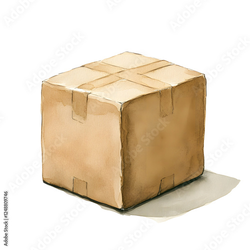 Wallpaper Mural Watercolor of a Neutral Toned Carton Packaging with Soft Edges Isolated on White Background Torontodigital.ca