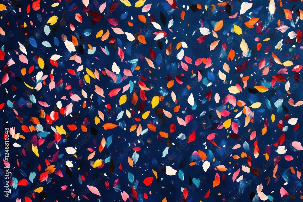 vibrant explosion of multicolored confetti against deep blue background, creating a festive pattern with modern minimal composition vibrant explosion of multicolored confetti against deep blue background, creating a festive pattern with modern minimal composition