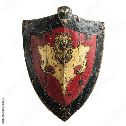 Vintage Heraldic Shield with Lion Emblem and Weathered Details