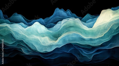 Abstract flowing layers create a sense of deep ocean topography