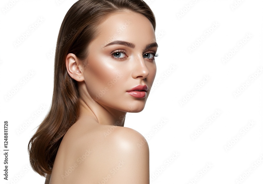 Fototapeta premium portrait of a beautiful young woman's face. white background. ai generative