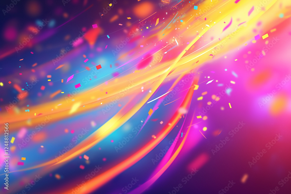 Vibrant neon confetti soaring through the air on a bright, colorful background capturing the dynamic energy and excitement of festive celebrations Vibrant neon confetti soaring through the air on a bright, colorful background capturing the dynamic energy and excitement of festive celebrations