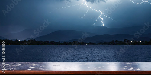 Stormy Night Landscape with Marble Tabletop