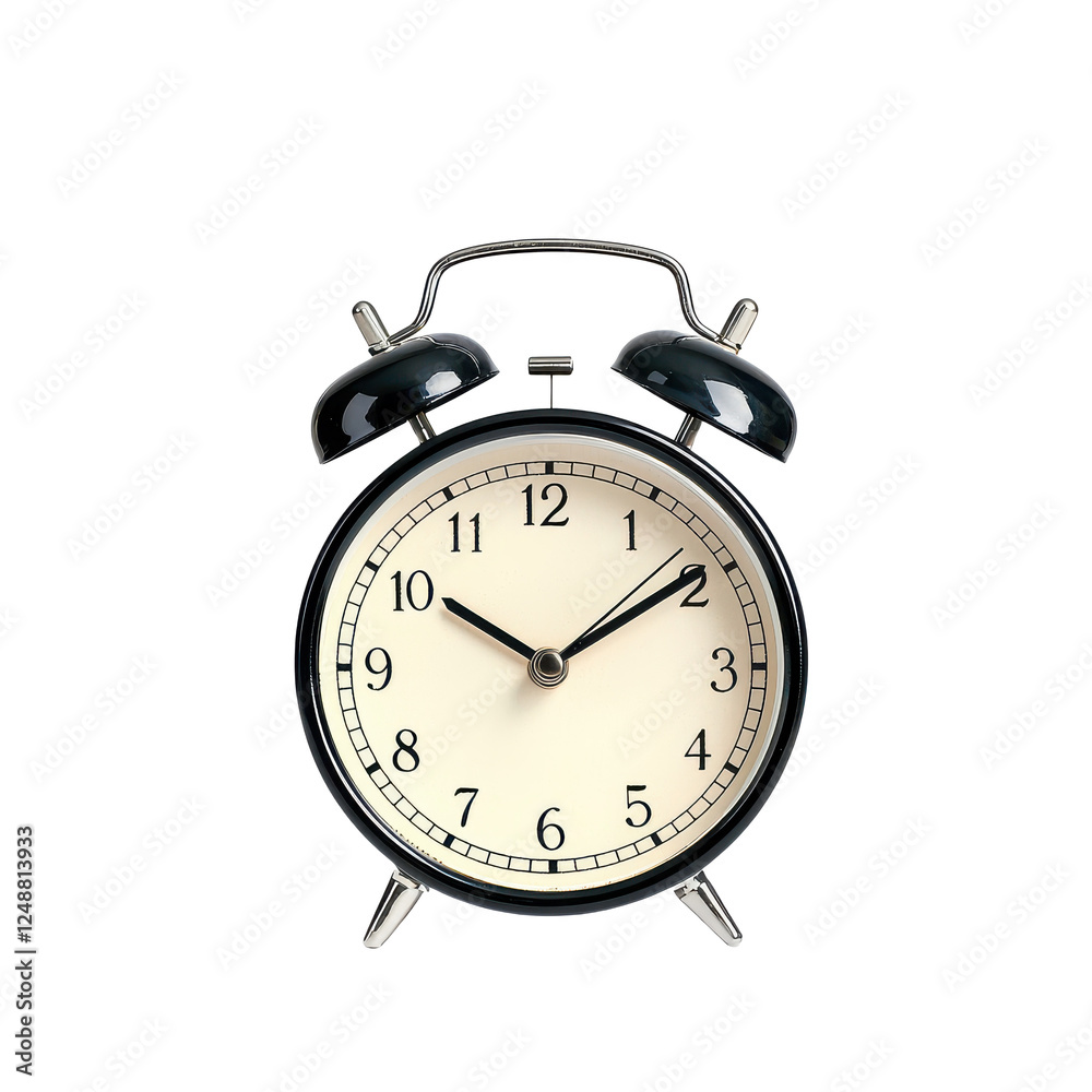 Classic black alarm clock on a white isolated background. Classic black alarm clock on a white isolated background.