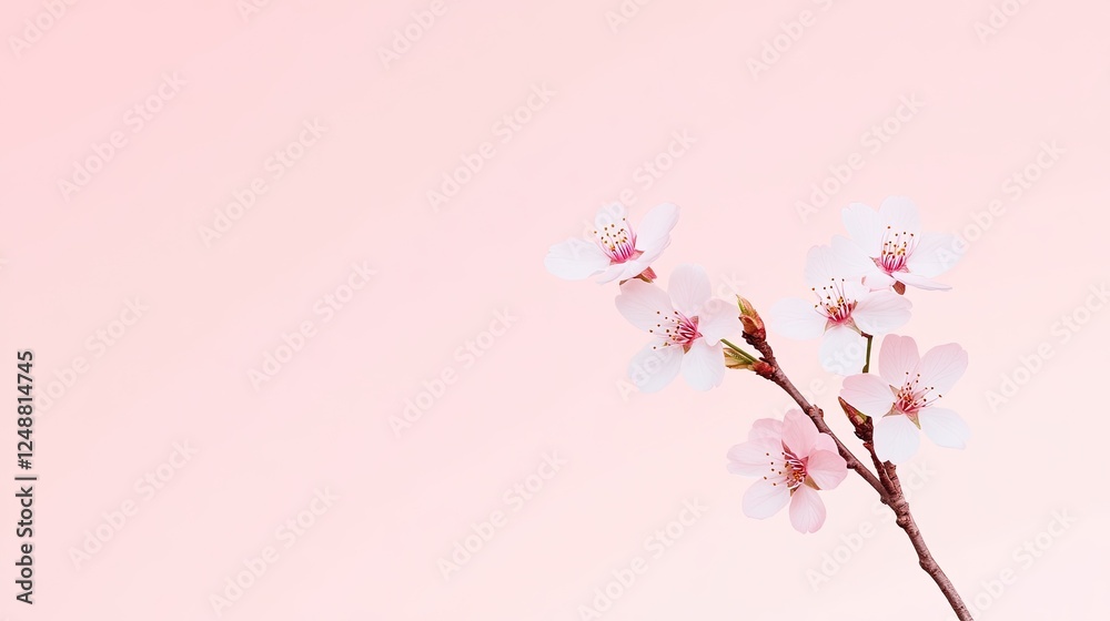 Delicate cherry blossom branch against a soft pink background, symbolizing spring's arrival Delicate cherry blossom branch against a soft pink background, symbolizing spring's arrival