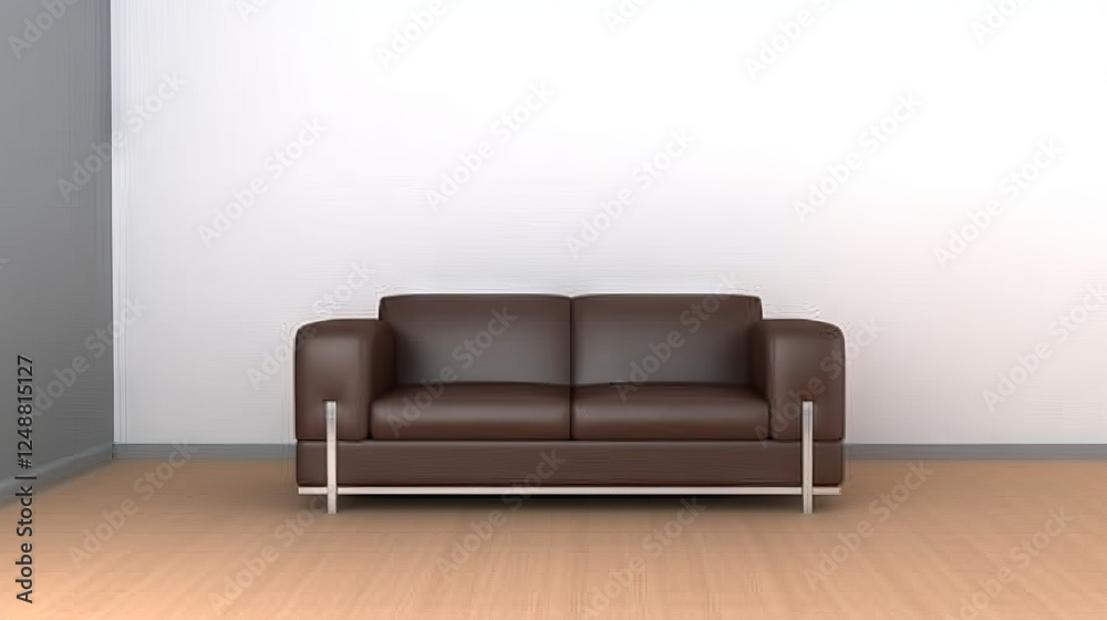 A bold industrial brown leather sofa with metal legs, placed against a clean light gray background A bold industrial brown leather sofa with metal legs, placed against a clean light gray background