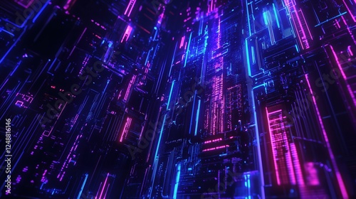 Abstract Neon Circuitry Design: Futuristic Technology Art