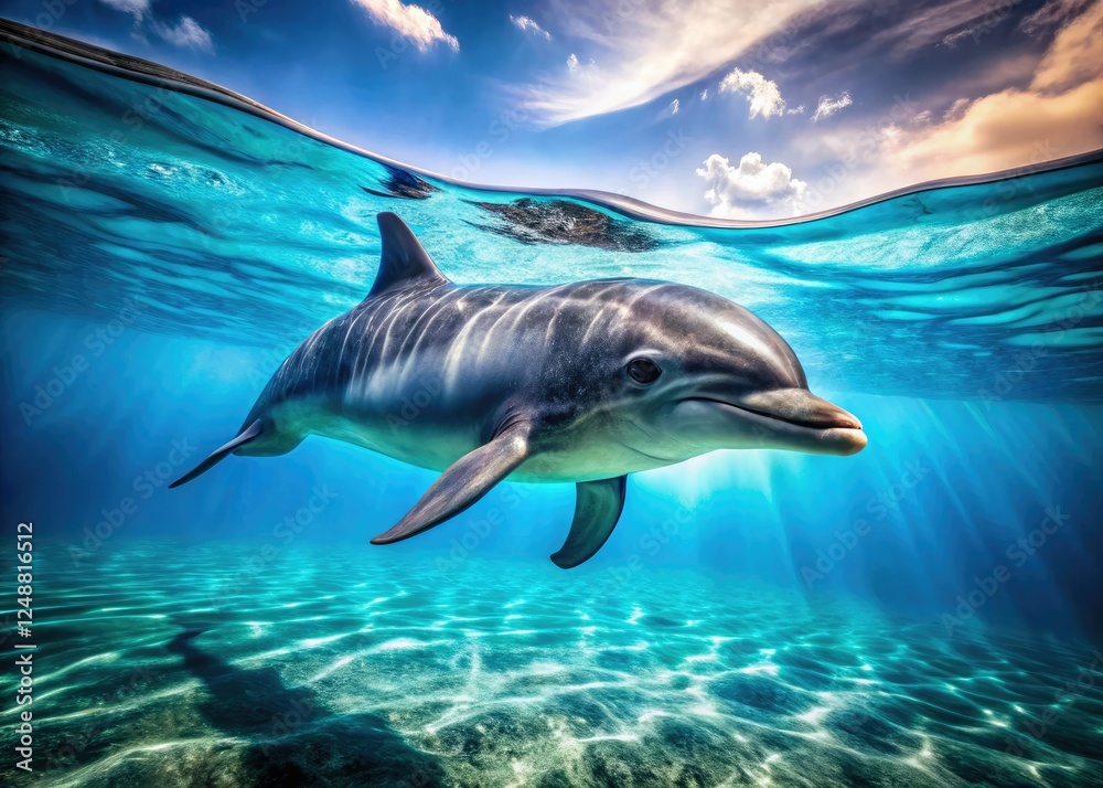 Obraz premium Stunning dolphin photography captures the marine mammal's grace in the ocean's blue depths.