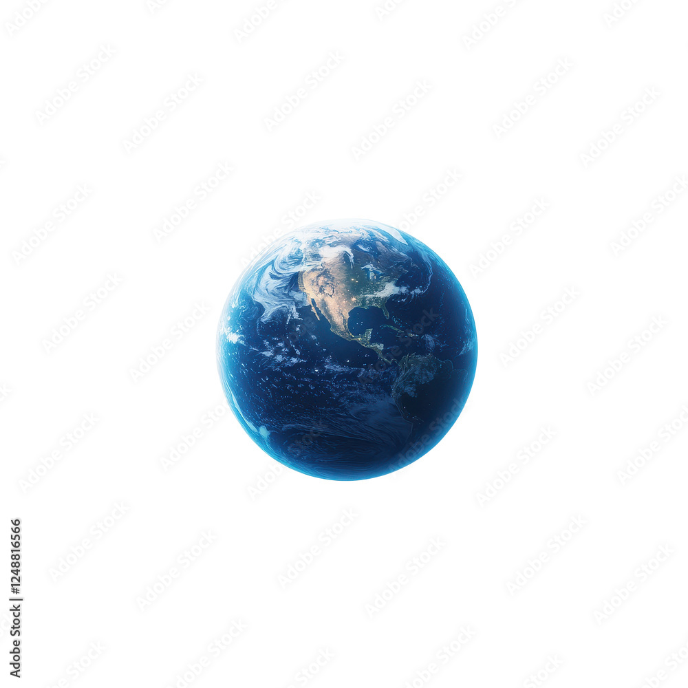 Earth globe, blue ocean, white clouds, detailed view on white isolated background., isolated on a transparent background. Earth globe, blue ocean, white clouds, detailed view on white isolated background., isolated on a transparent background.