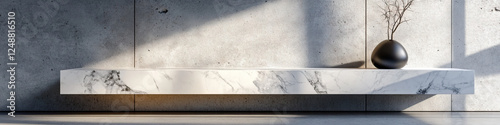 White Marble Shelf with Vase and Dried Branches Against Concrete Wall